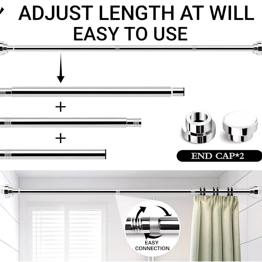 Grozaro Adjustable Shower Curtain Tension Rod 125CM| Non-Drilling| Anti-Skid|Multi-Purpose| Spring Pull Rod - (Stainless Steel)