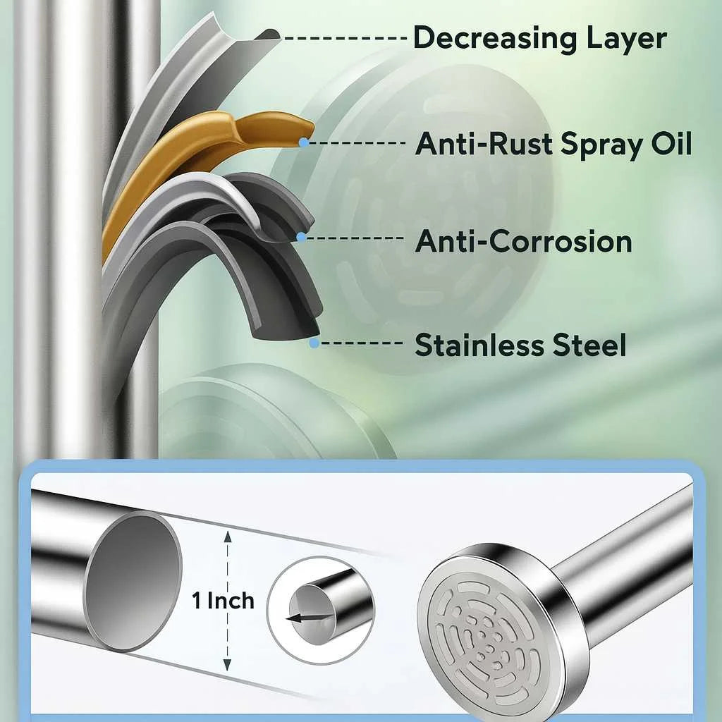 Grozaro Adjustable Shower Curtain Tension Rod 85CM| Non-Drilling| Anti-Skid|Multi-Purpose| Spring Pull Rod - (Stainless Steel)