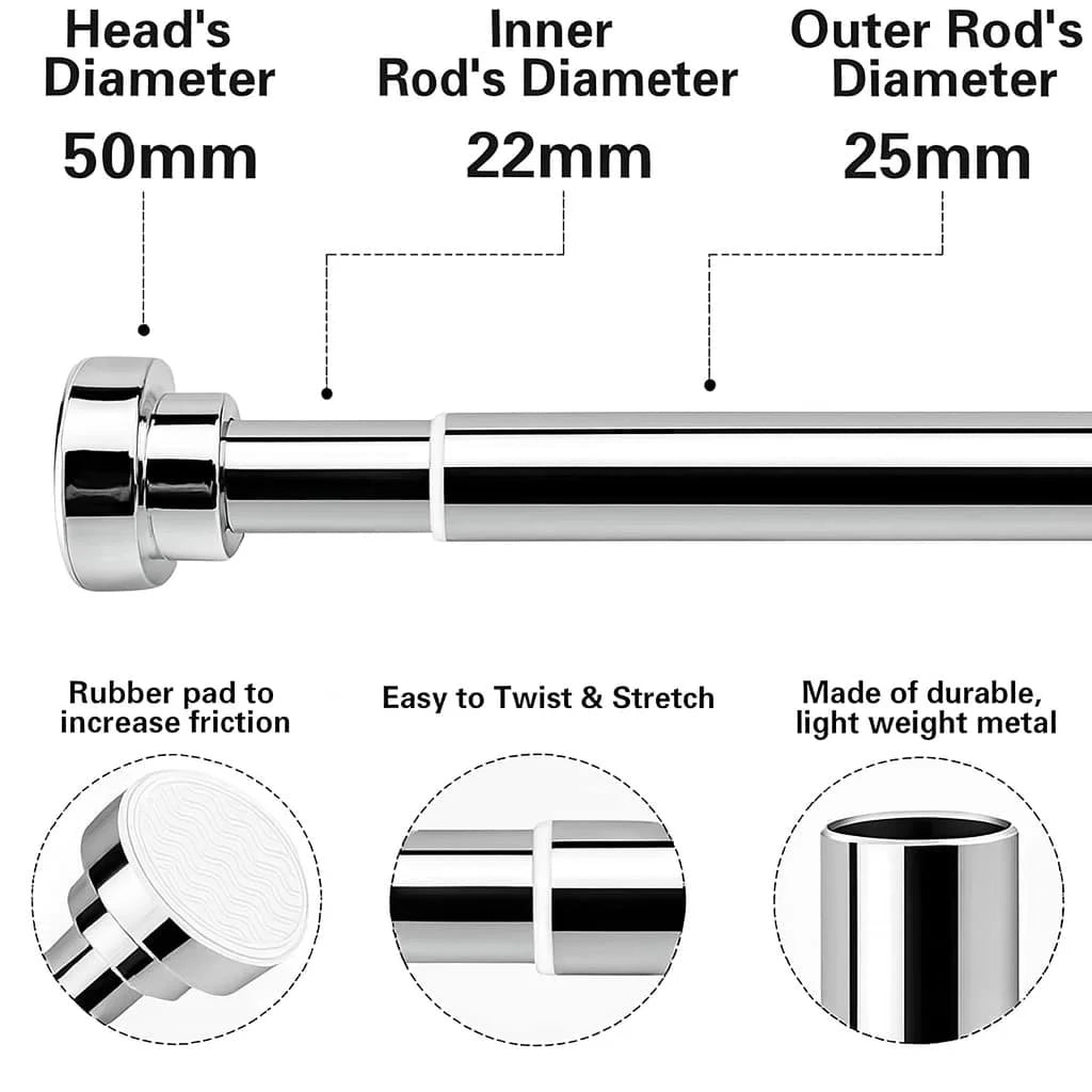 Grozaro Adjustable Shower Curtain Tension Rod 85CM| Non-Drilling| Anti-Skid|Multi-Purpose| Spring Pull Rod - (Stainless Steel)