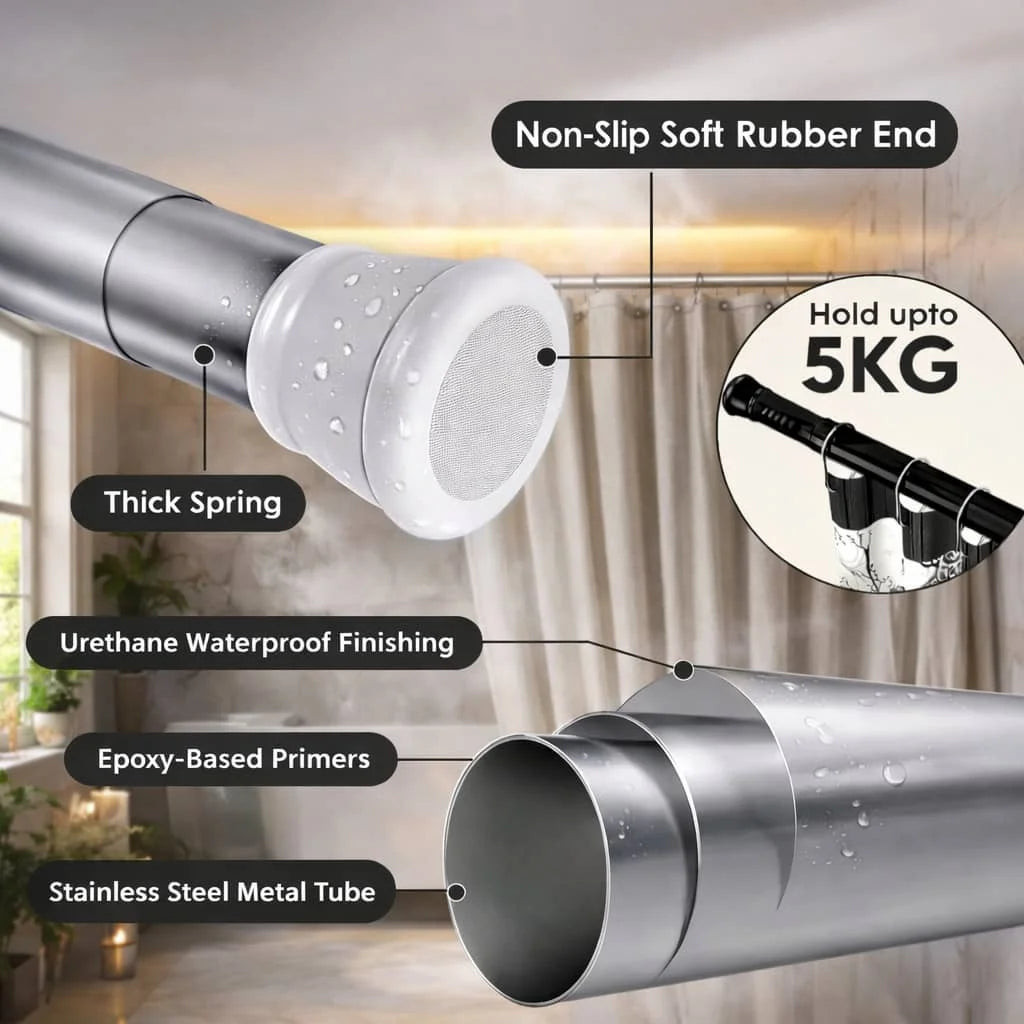 Grozaro Premium Stainless Steel 85CM Adjustable No-Drill Tension Rod with White Non-Slip Rubber End Caps