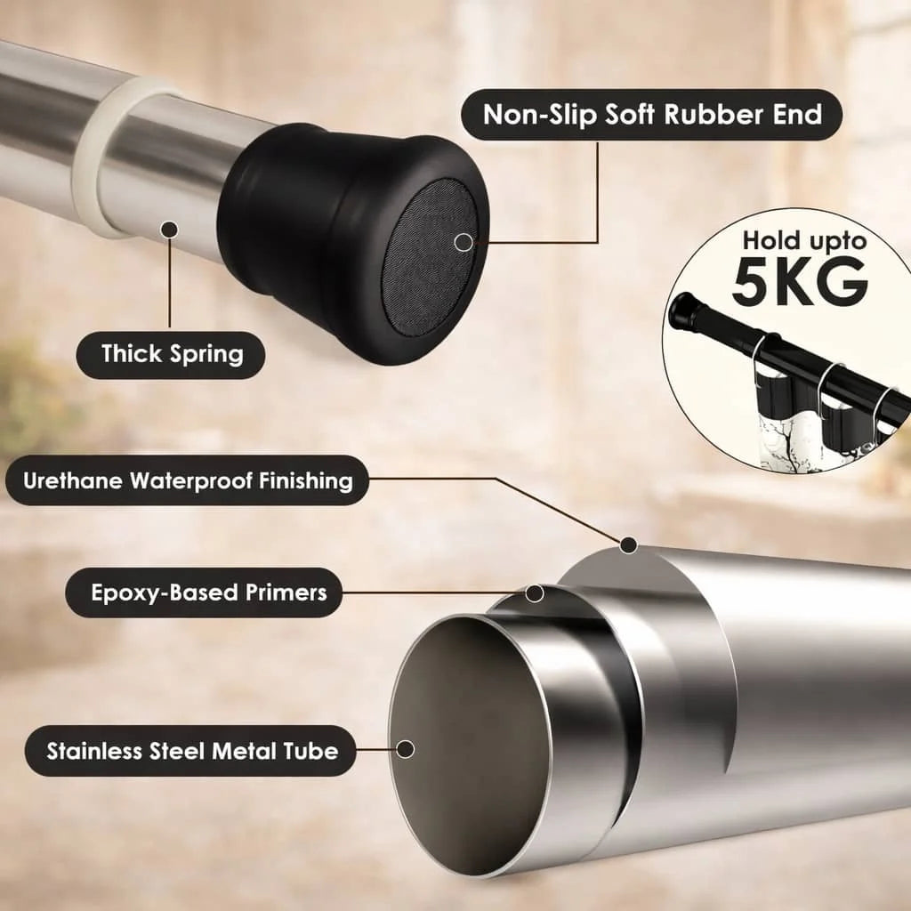 Grozaro Premium Stainless Steel 85CM Adjustable No-Drill Tension Rod with Black Non-Slip Rubber End Caps