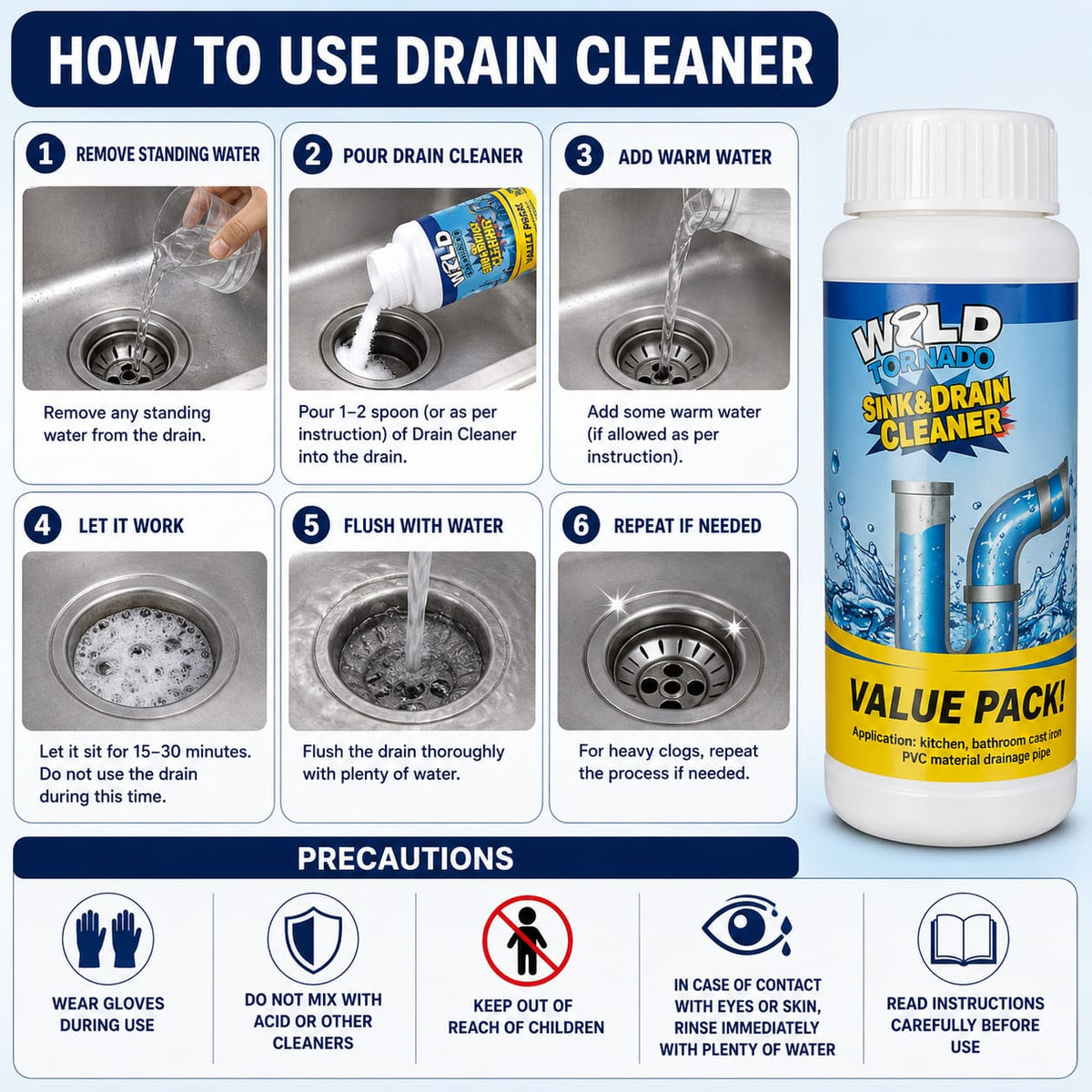 (Buy 1 Get 1 Free) Powerful Sink and Drain Cleaning Powder | 200gm Each Pack