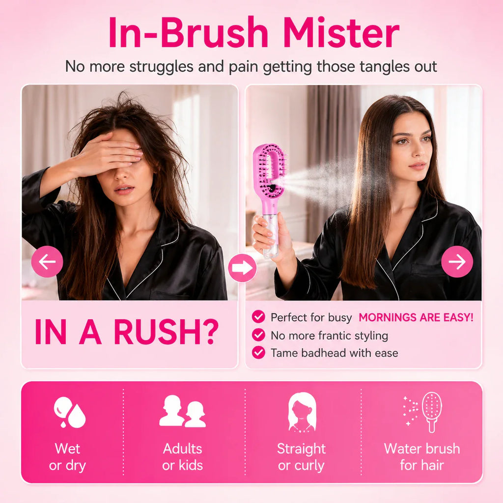 Grozaro Multicolour 2-in-1 Spray Comb Hair Brush with Built-In Mist Bottle — Anti-Frizz Detangling Brush