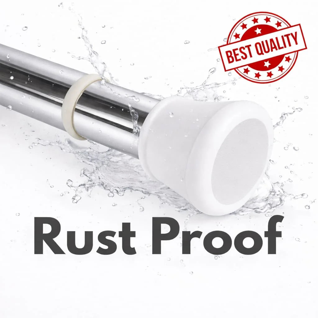 Grozaro Premium Stainless Steel 125CM Adjustable No-Drill Tension Rod with White Non-Slip Rubber End Caps