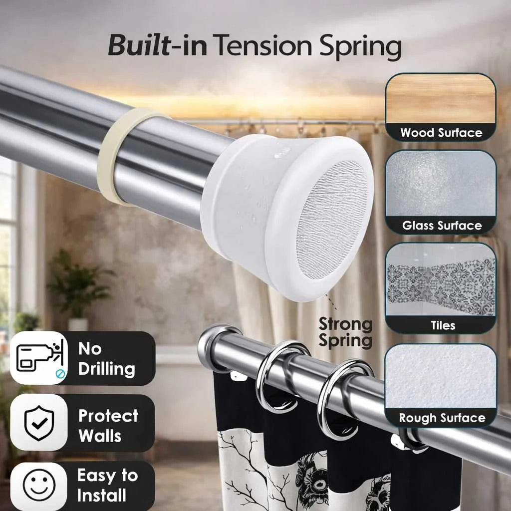 Grozaro Premium Stainless Steel 105CM Adjustable No-Drill Tension Rod with White Non-Slip Rubber End Caps
