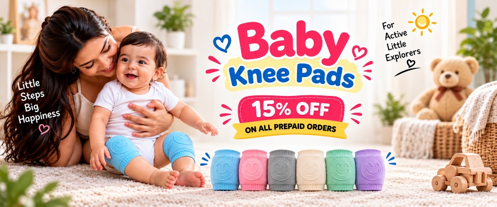 Baby knee pads. 15% off on all prepaid orders.